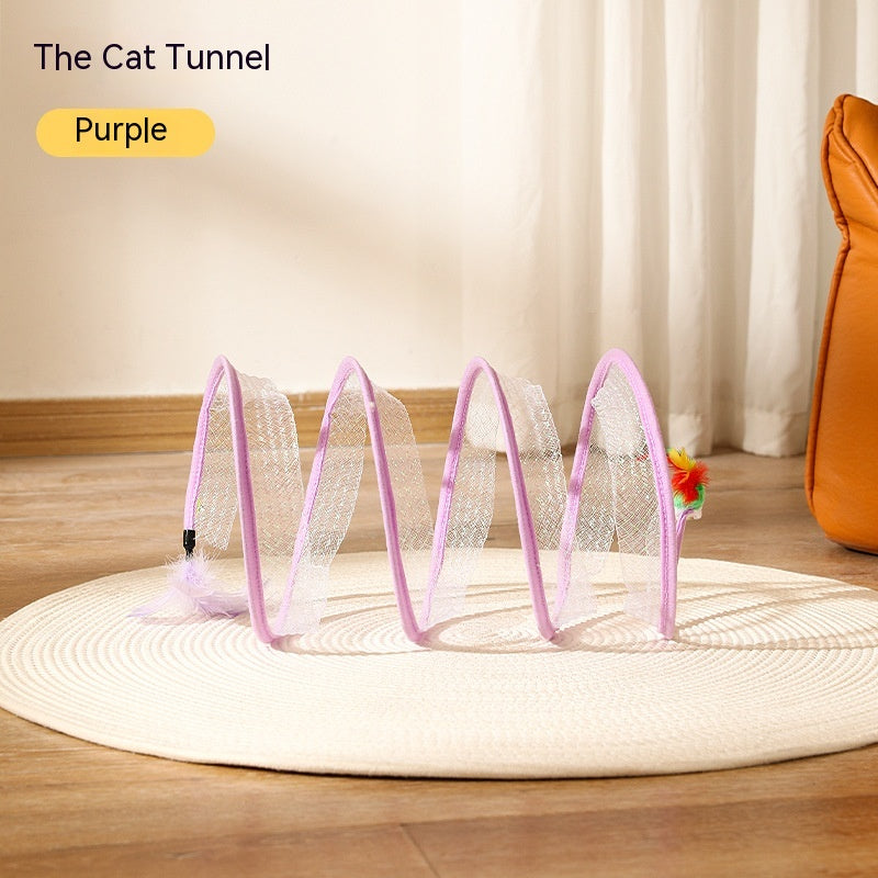 S-Shaped Foldable Cat Tunnel with Spring Mouse Toy
