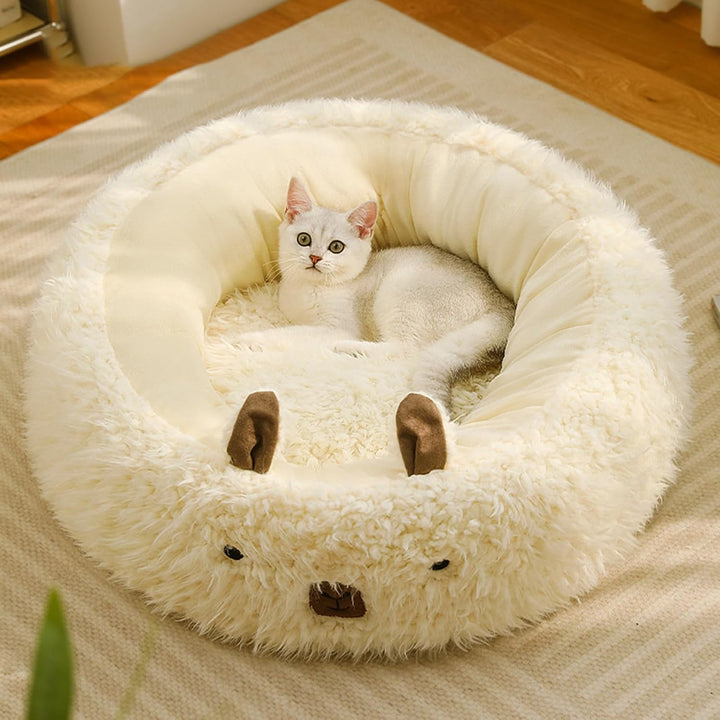 Alpaca Plush Pet Bed for Dogs & Cats with Calming Design