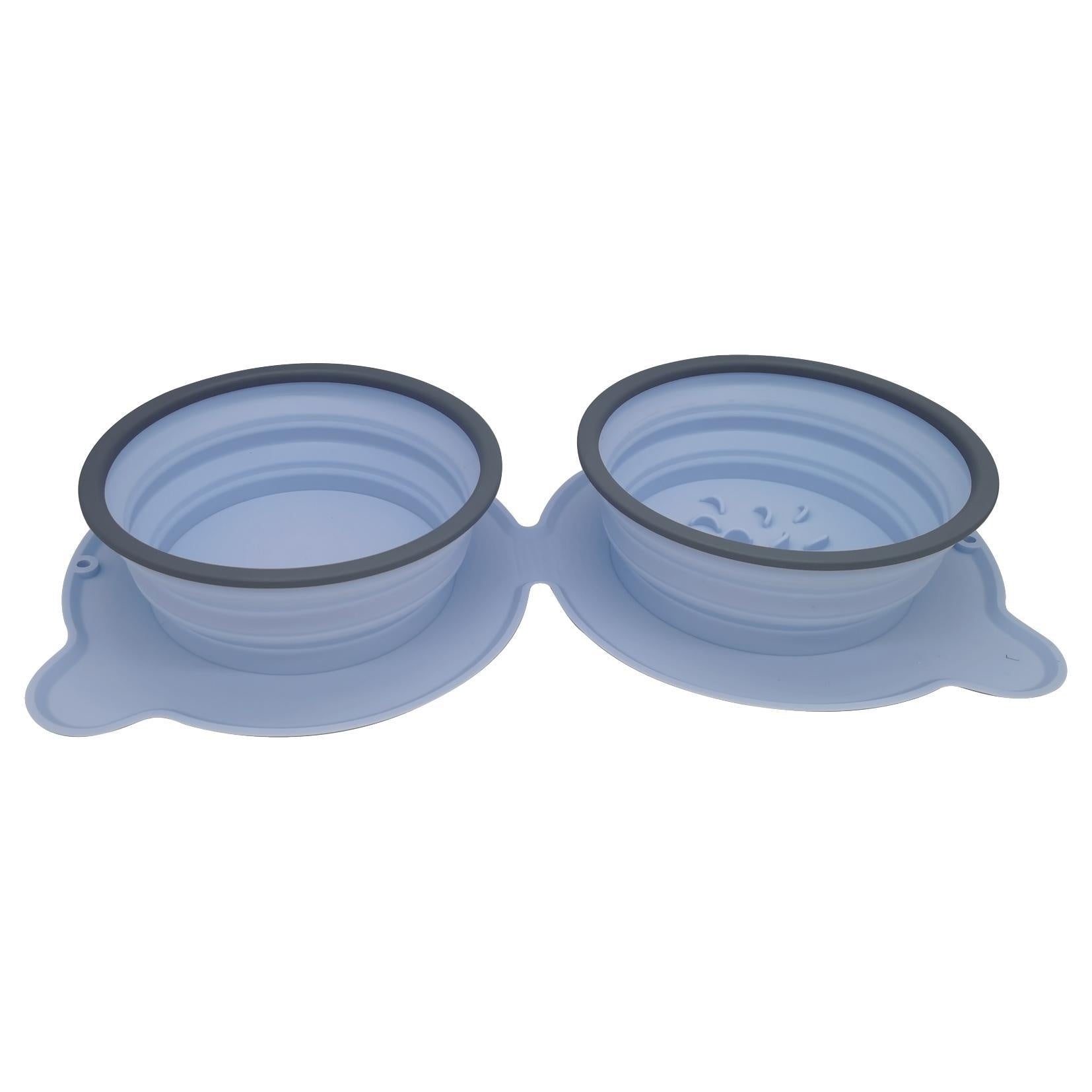 Portable Foldable Silicone Double Pet Bowl, Non-Slip for Travel