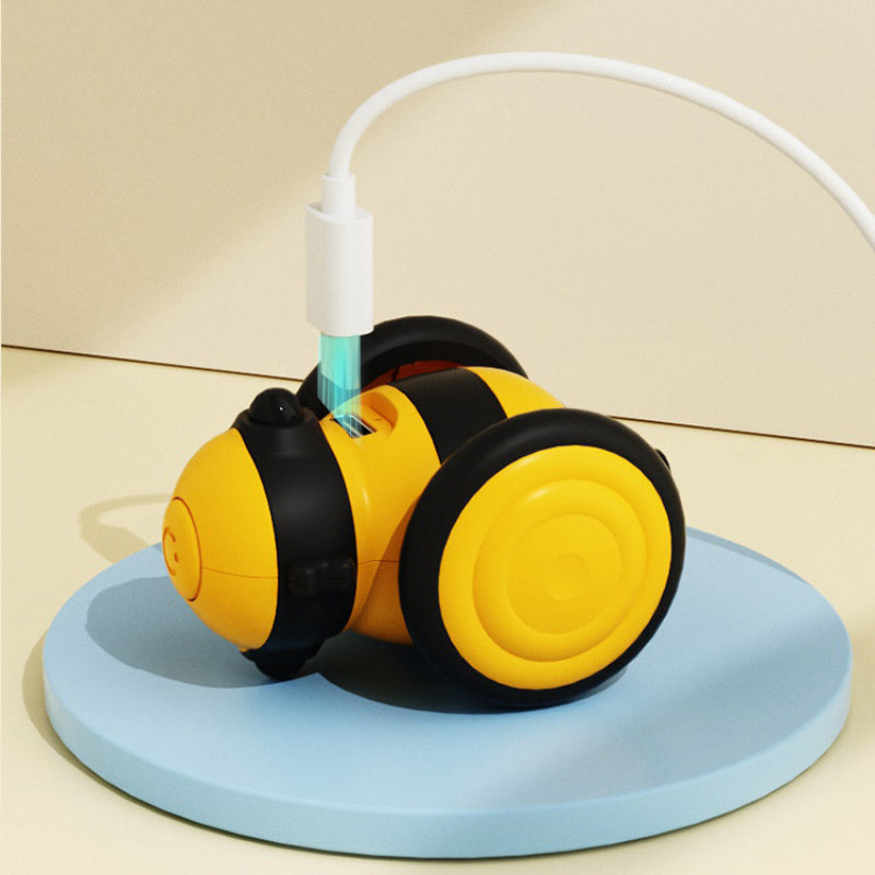 Electric Bee Cat Toy with Feather Teaser for Interactive Play