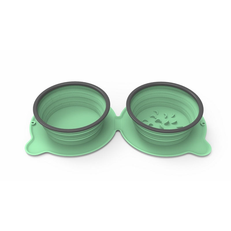 Portable Foldable Silicone Double Pet Bowl, Non-Slip for Travel