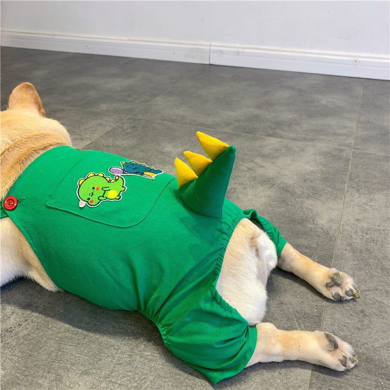French-Style Dinosaur Suspenders Outfit for Small and Medium Dogs