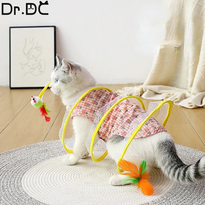 S-Shaped Foldable Cat Tunnel with Spring Mouse Toy