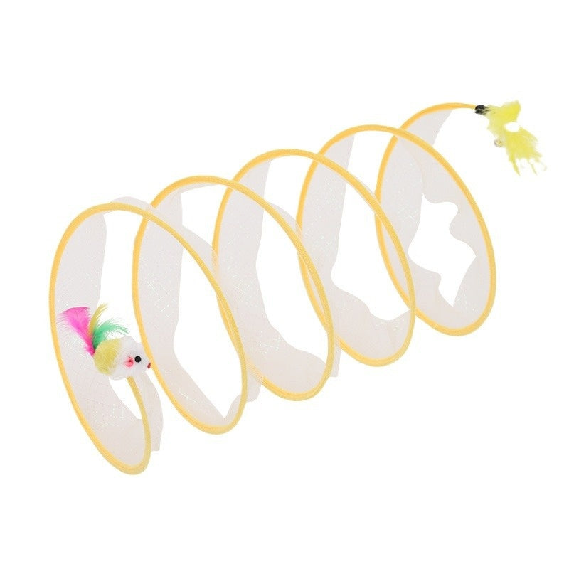 S-Shaped Foldable Cat Tunnel with Spring Mouse Toy