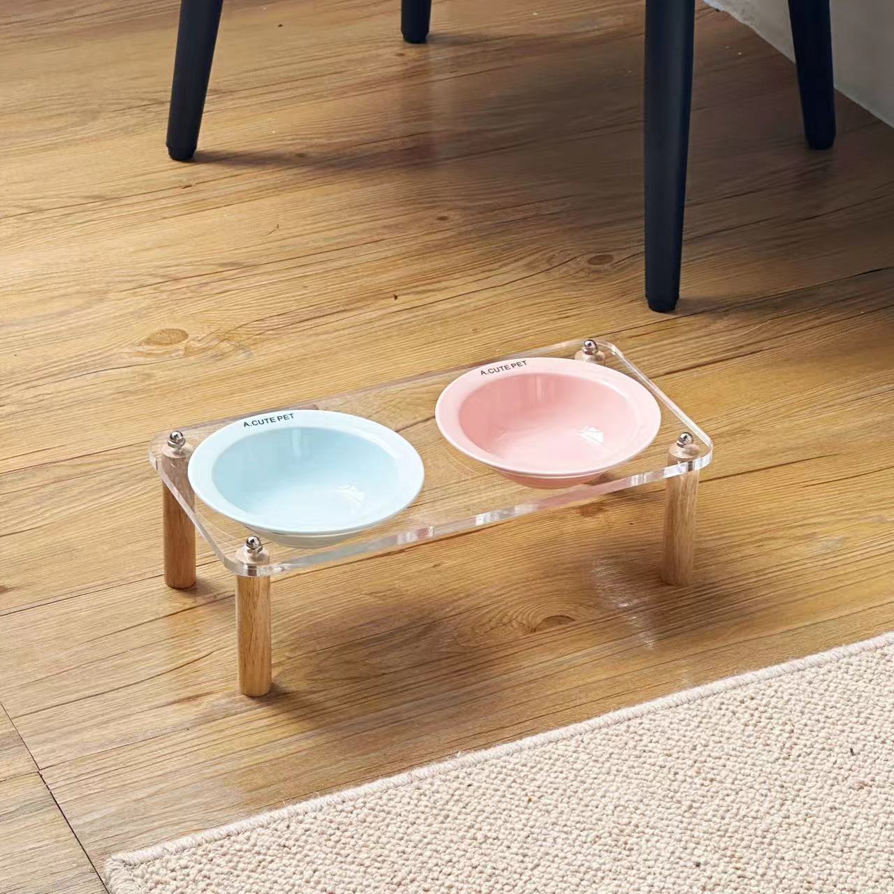 High-Leg Anti-Tip Ceramic Double Bowl for Cats & Dogs