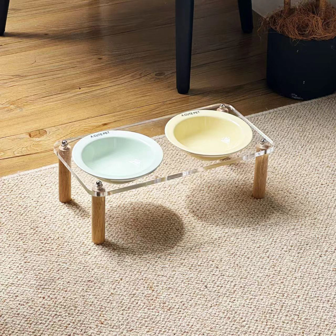 High-Leg Anti-Tip Ceramic Double Bowl for Cats & Dogs
