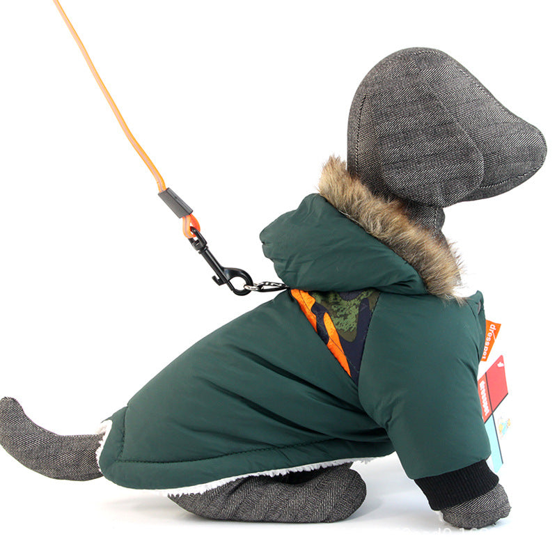 Warm Pet Coat with Traction Rope for Outdoor Adventures