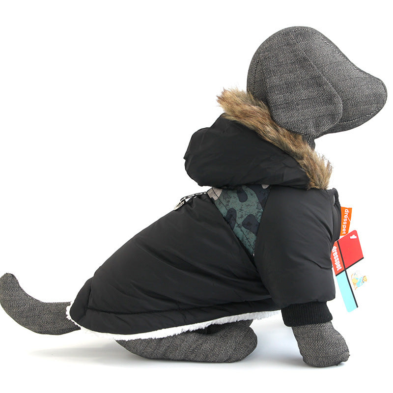 Warm Pet Coat with Traction Rope for Outdoor Adventures