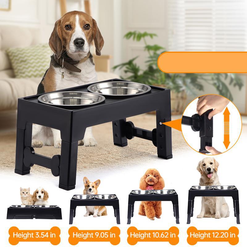 Adjustable Elevated Dog Feeding Bowl with Neck Protection