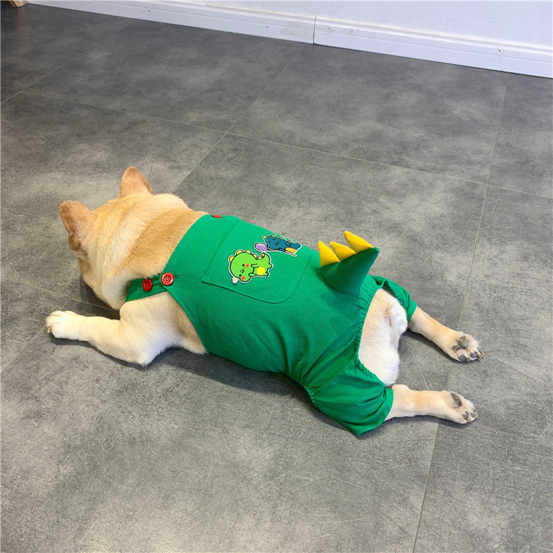 French-Style Dinosaur Suspenders Outfit for Small and Medium Dogs