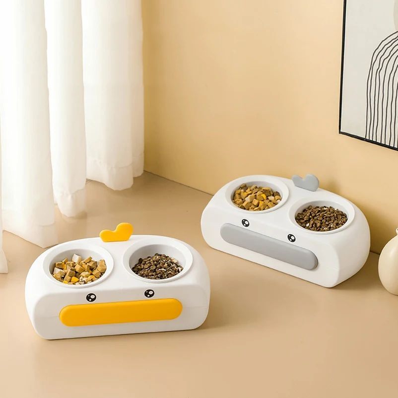 Duck-Shaped Double Pet Bowl for Cats & Dogs