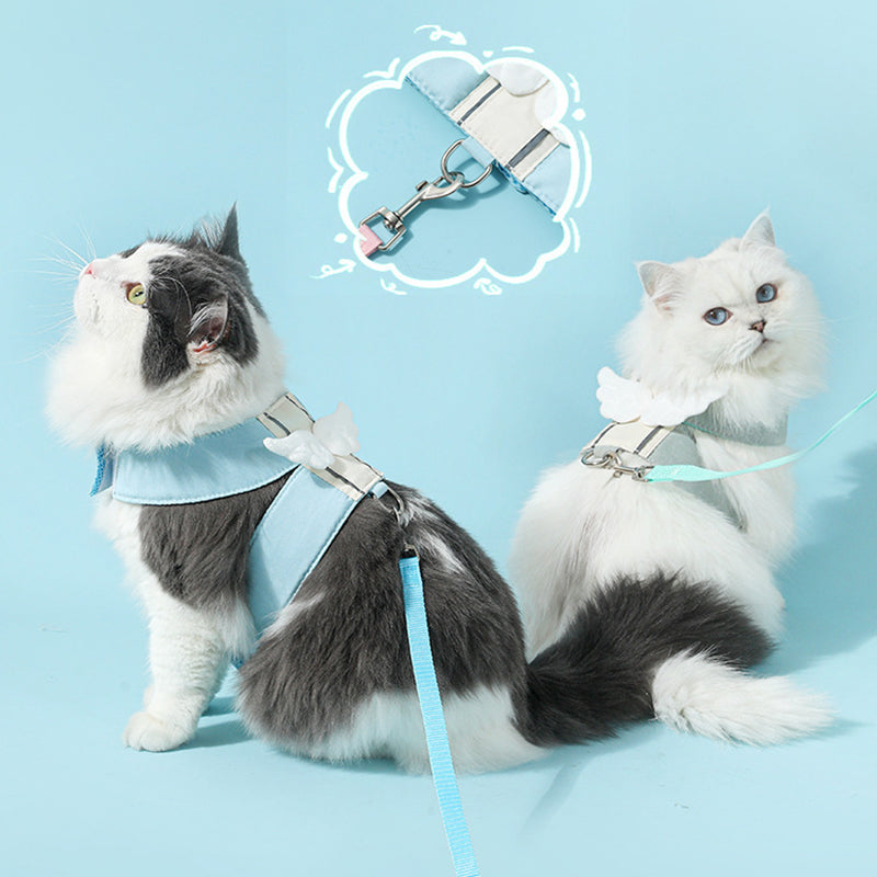 Adjustable Angel Wings Cat Harness and Leash Set, Breathable Comfortable Escape-Proof Design