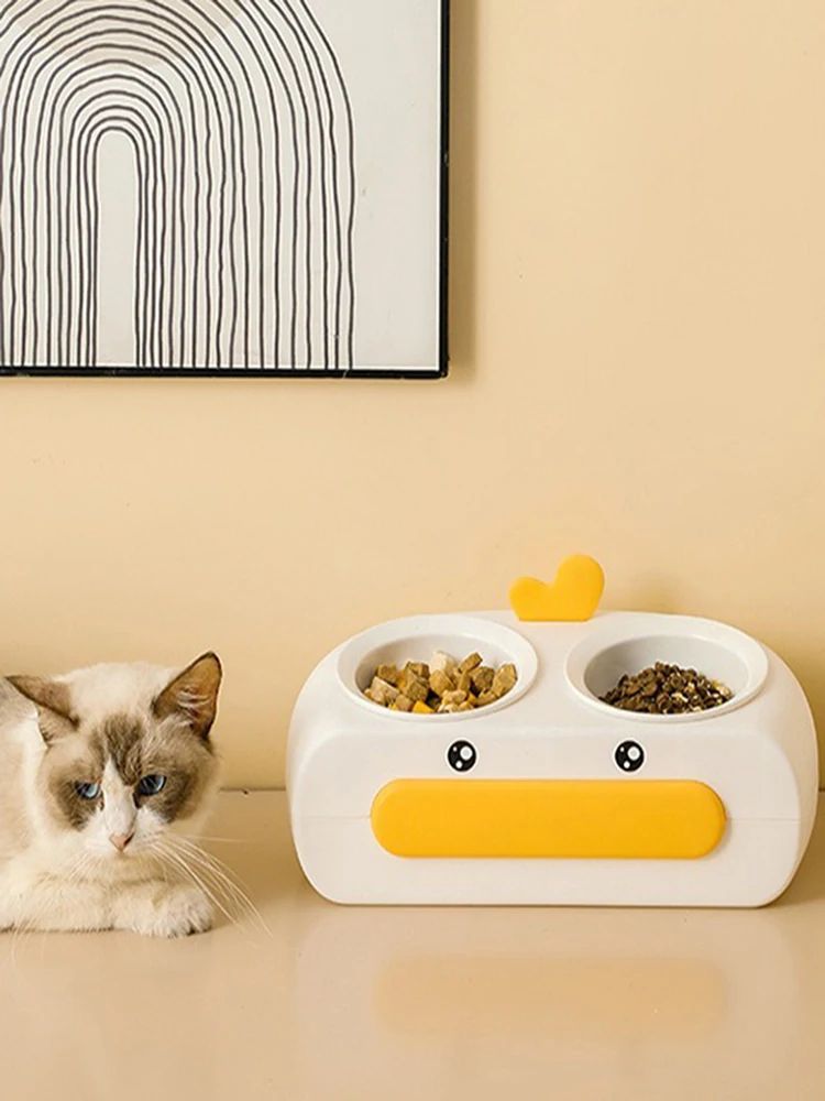 Duck-Shaped Double Pet Bowl for Cats & Dogs