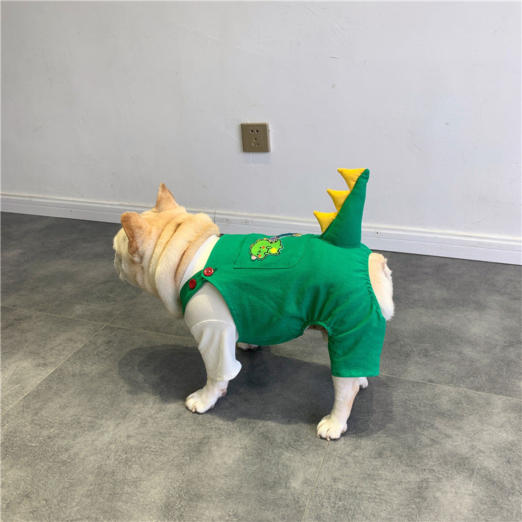 French-Style Dinosaur Suspenders Outfit for Small and Medium Dogs