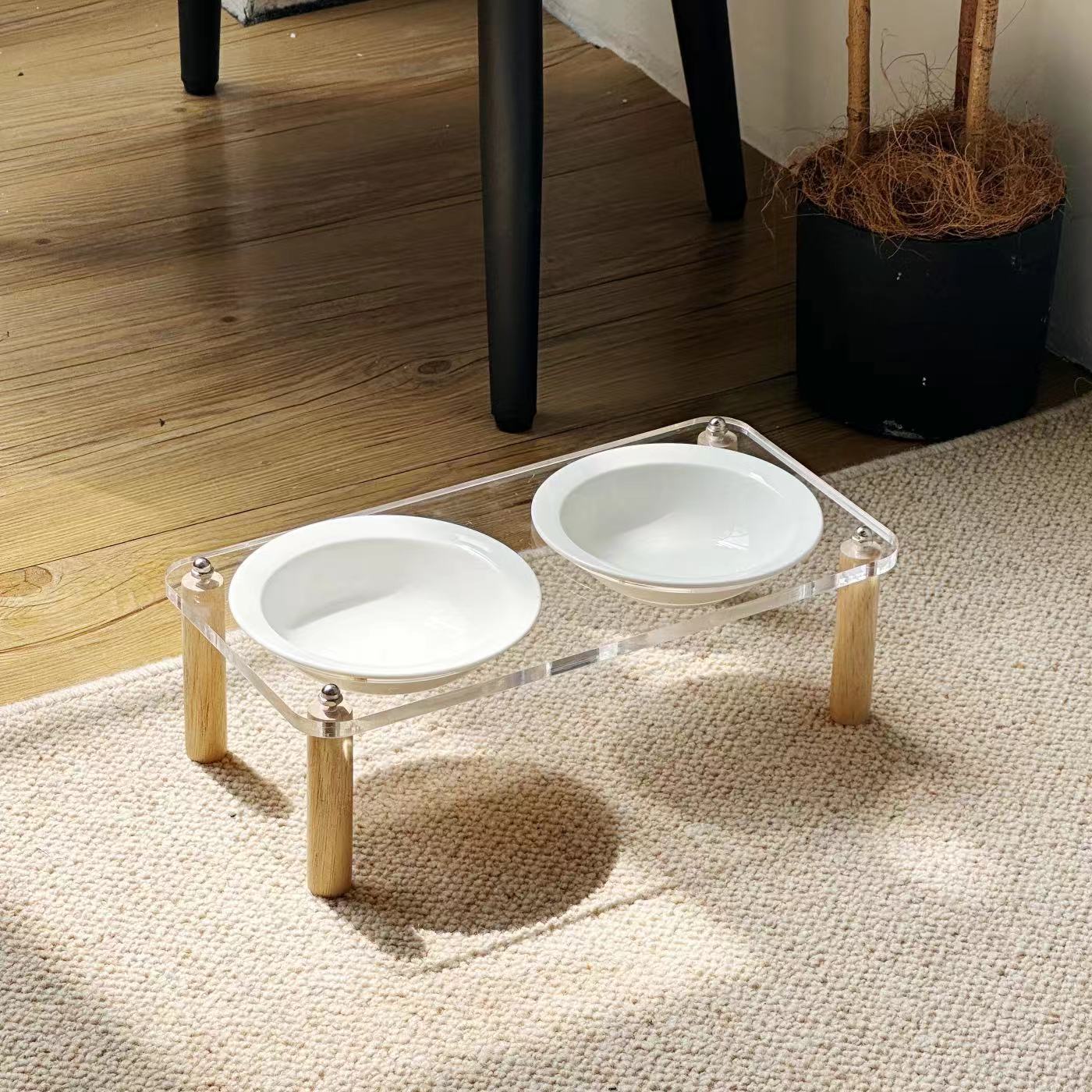 High-Leg Anti-Tip Ceramic Double Bowl for Cats & Dogs