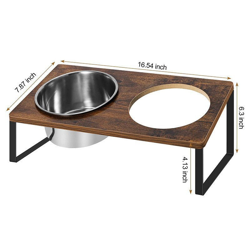 Iron & Wood Pet Feeding Rack with Cat Bowls