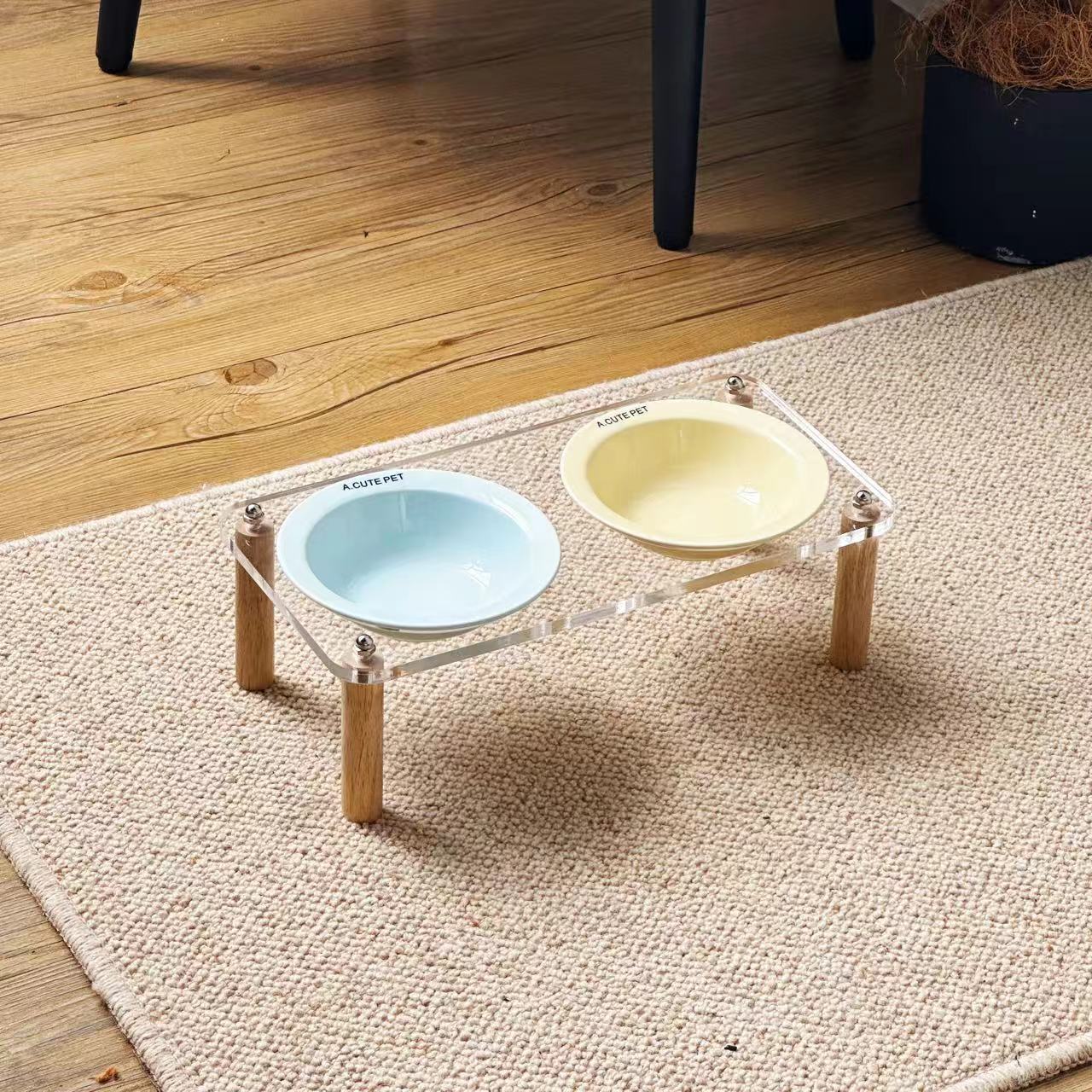 High-Leg Anti-Tip Ceramic Double Bowl for Cats & Dogs
