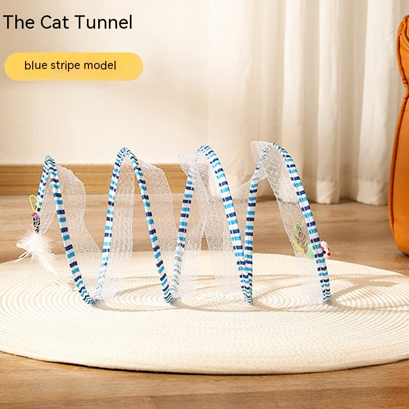 S-Shaped Foldable Cat Tunnel with Spring Mouse Toy