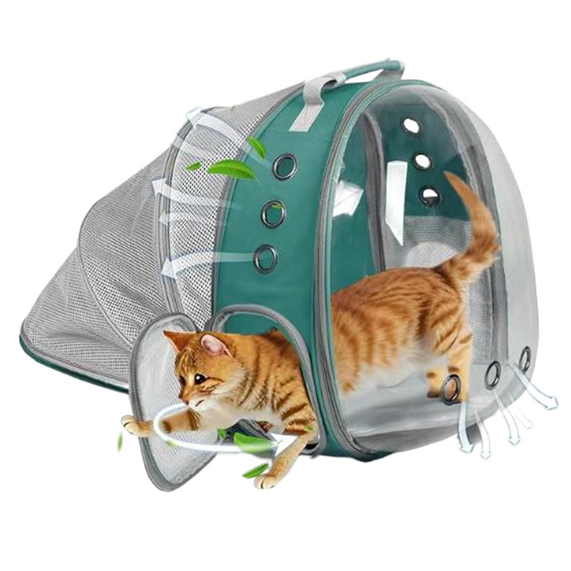 Rear-Expandable Transparent Mesh Backpack for Cats and Small Dogs