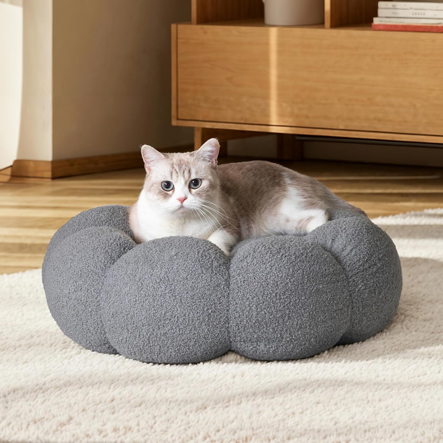 Fluffy Round Calming Cat & Dog Donut Bed, Non-Slip