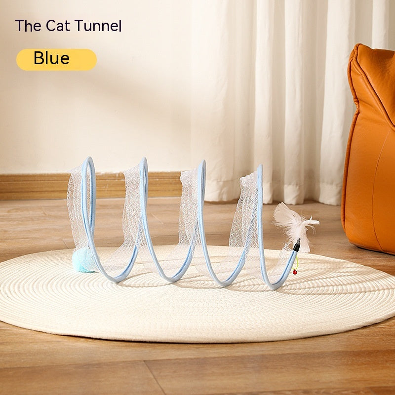 S-Shaped Foldable Cat Tunnel with Spring Mouse Toy