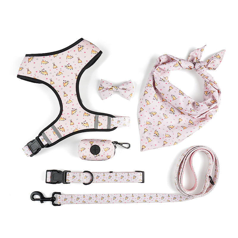 Dog Harness and Leash Set with Bow